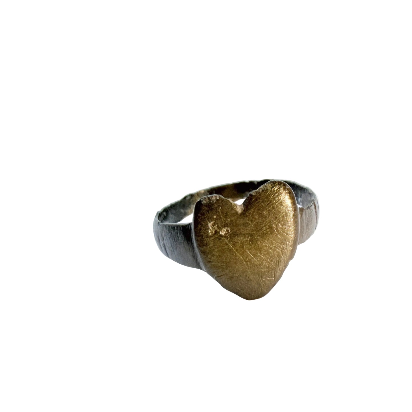 Antique 1700s (or earlier) Bronze Heart Love Ring.