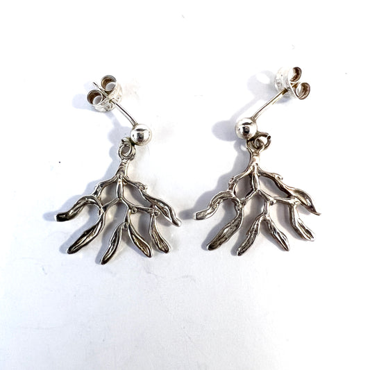 Bronsil, Sweden, Vintage Sterling Silver Mistletoe Earrings