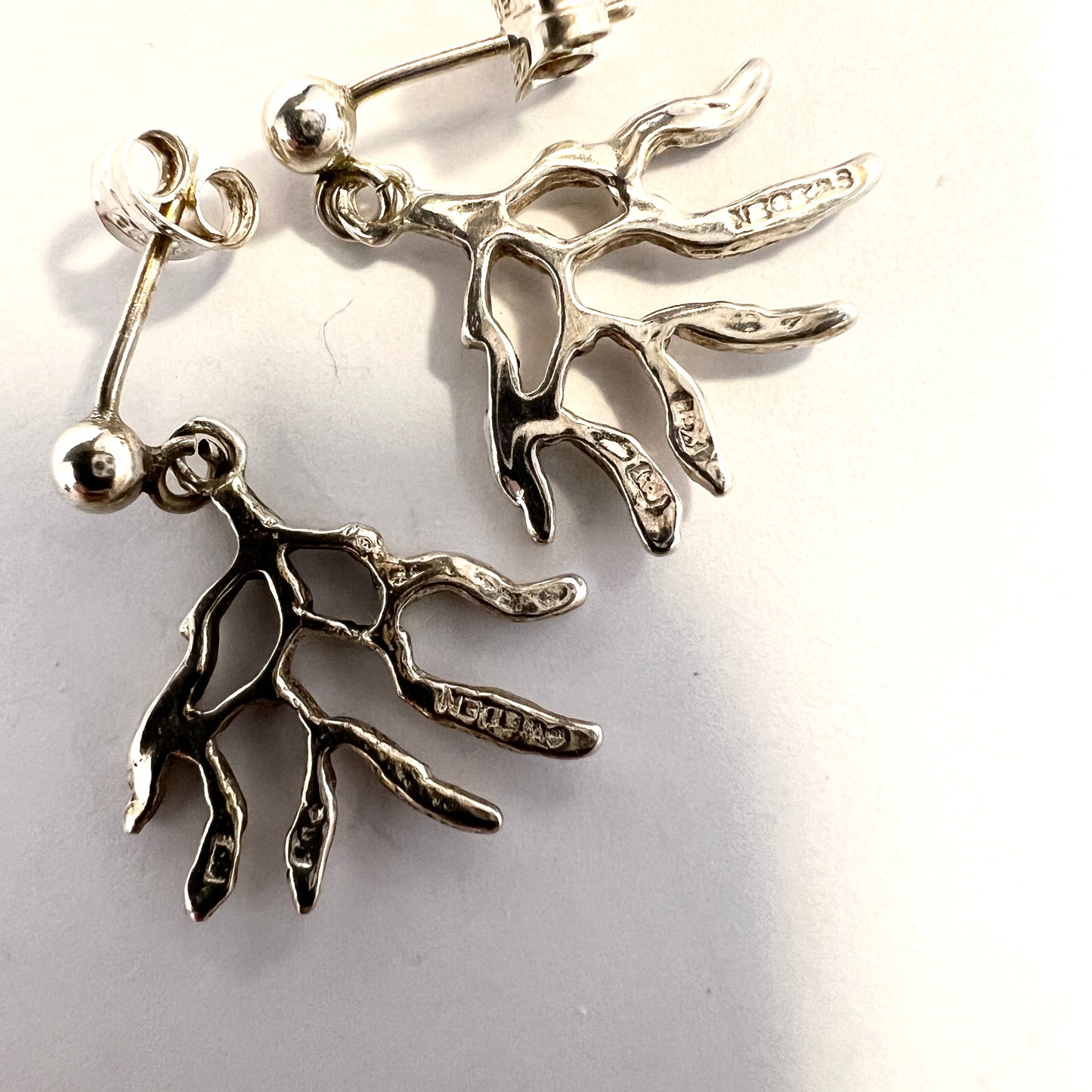 Bronsil, Sweden, Vintage Sterling Silver Mistletoe Earrings