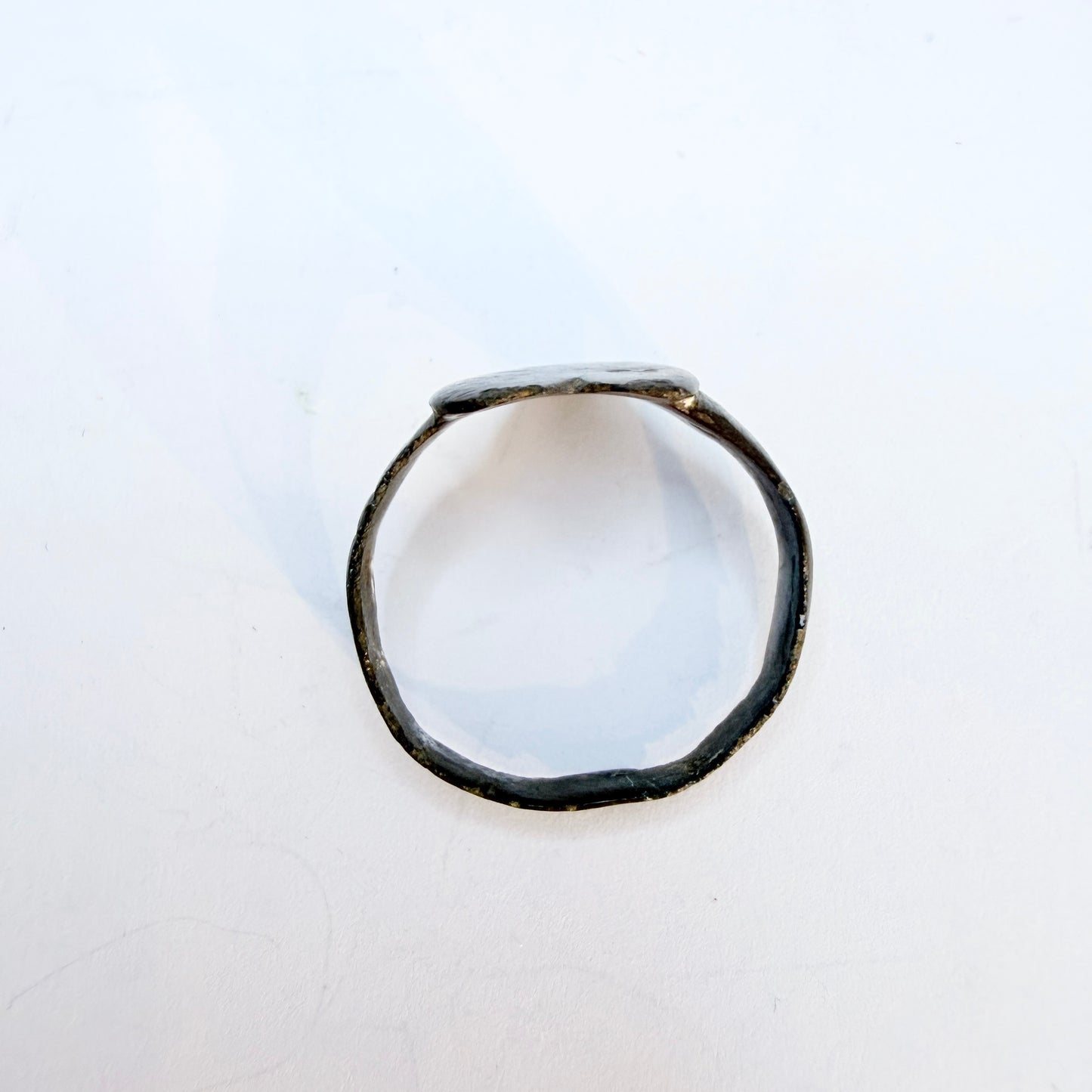 Antique 1700s (or earlier) Bronze Heart Love Ring.