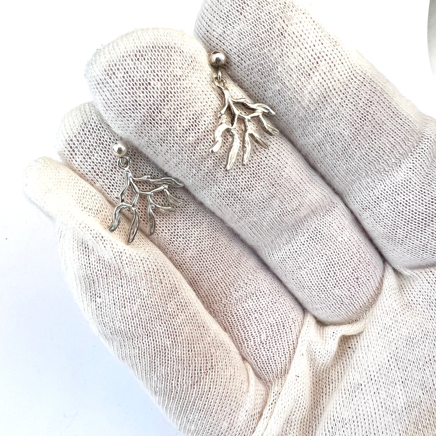 Bronsil, Sweden, Vintage Sterling Silver Mistletoe Earrings