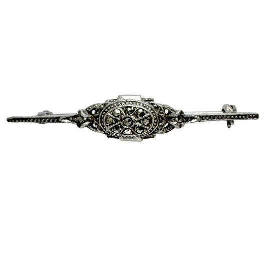 Vintage c 1930s. Sterling Silver Marcasite Brooch Pin.