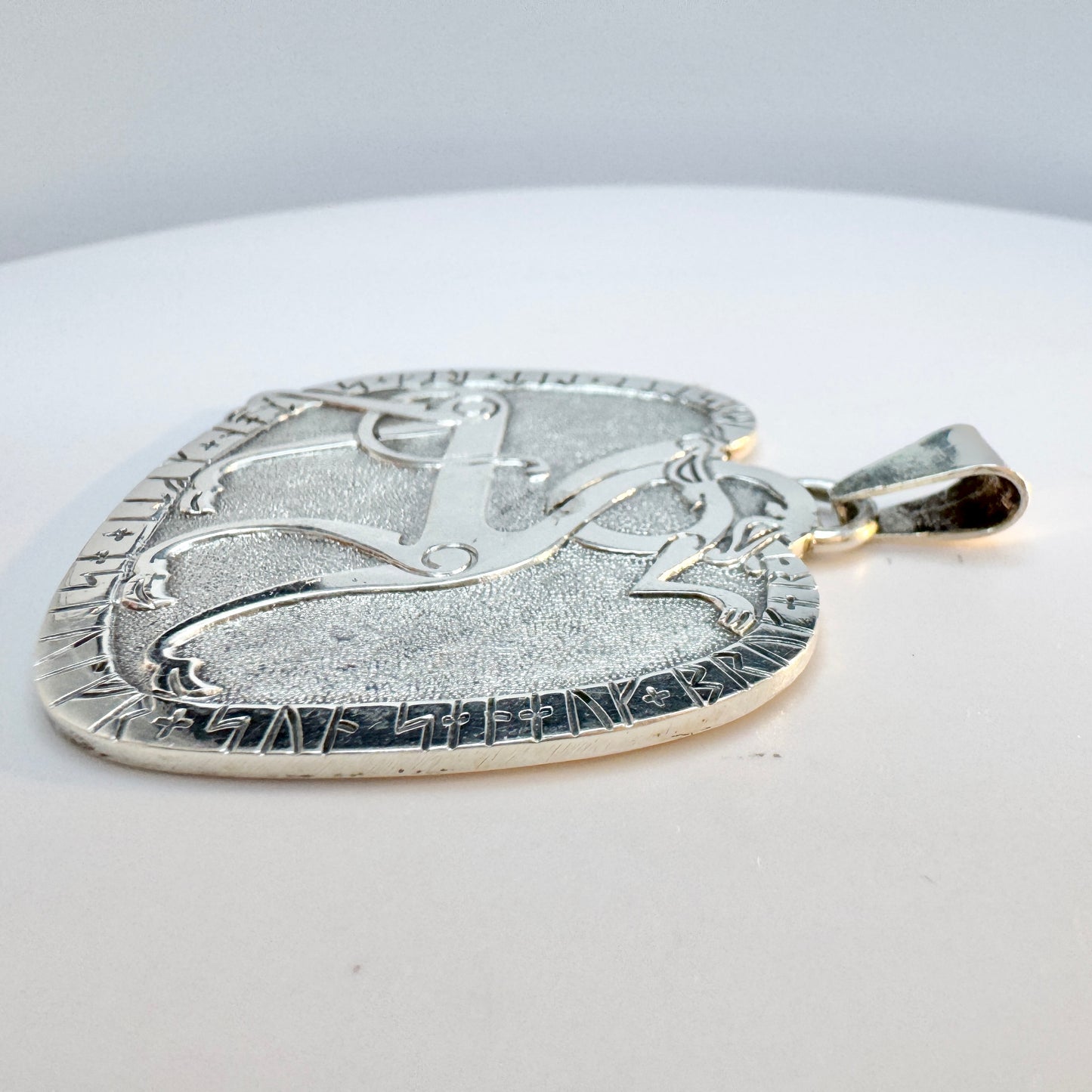 Sweden 1974. Vintage Bronze Age Rock Carving Copy Sterling Silver Pendant.