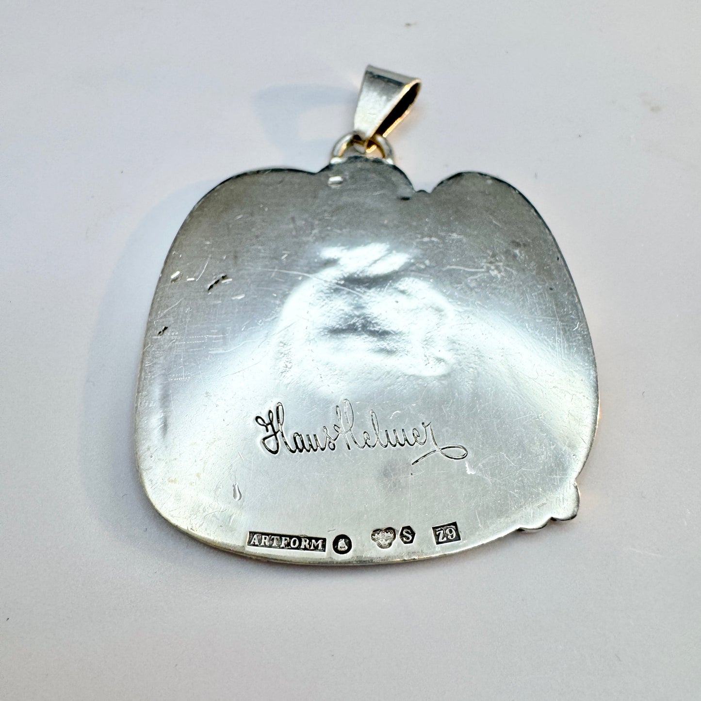 Sweden 1974. Vintage Bronze Age Rock Carving Copy Sterling Silver Pendant.