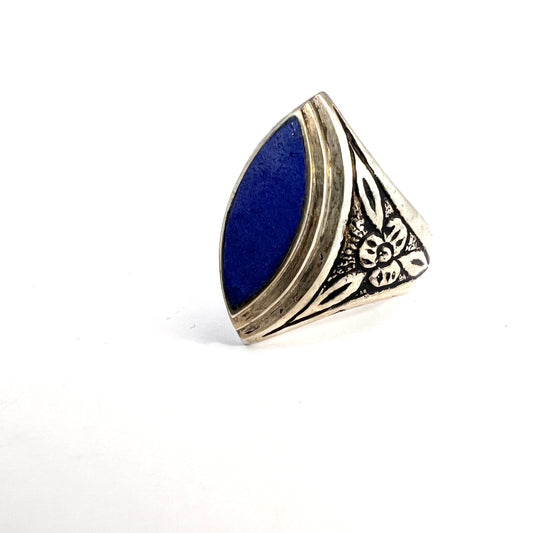 Vintage Middle Eastern Solid Silver Lapis Lazuli Men's Ring. US size 11.