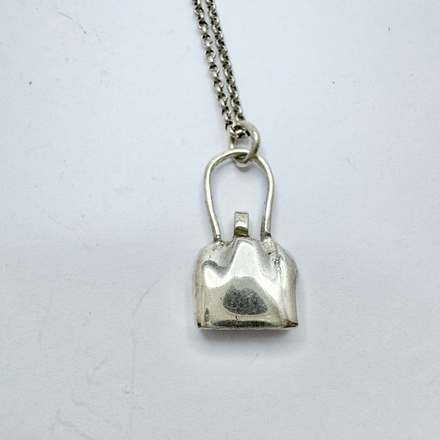 Karin Ferner, Sweden. Vintage Sterling Silver Purse Pendant Necklace. Signed.