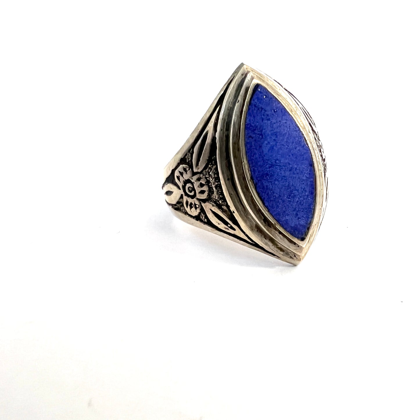 Vintage Middle Eastern Solid Silver Lapis Lazuli Men's Ring. US size 11.