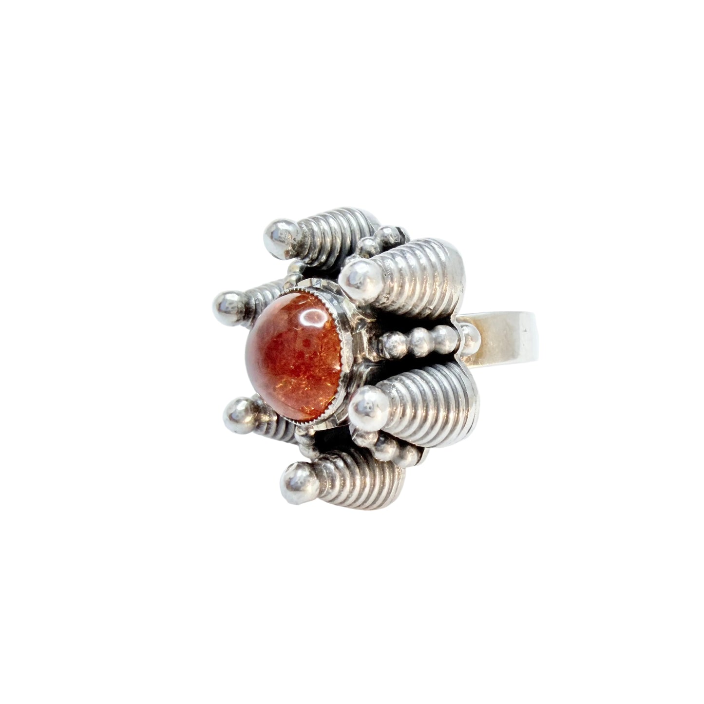 Vintage 1960s Space Age Solid Silver Amber Ring.