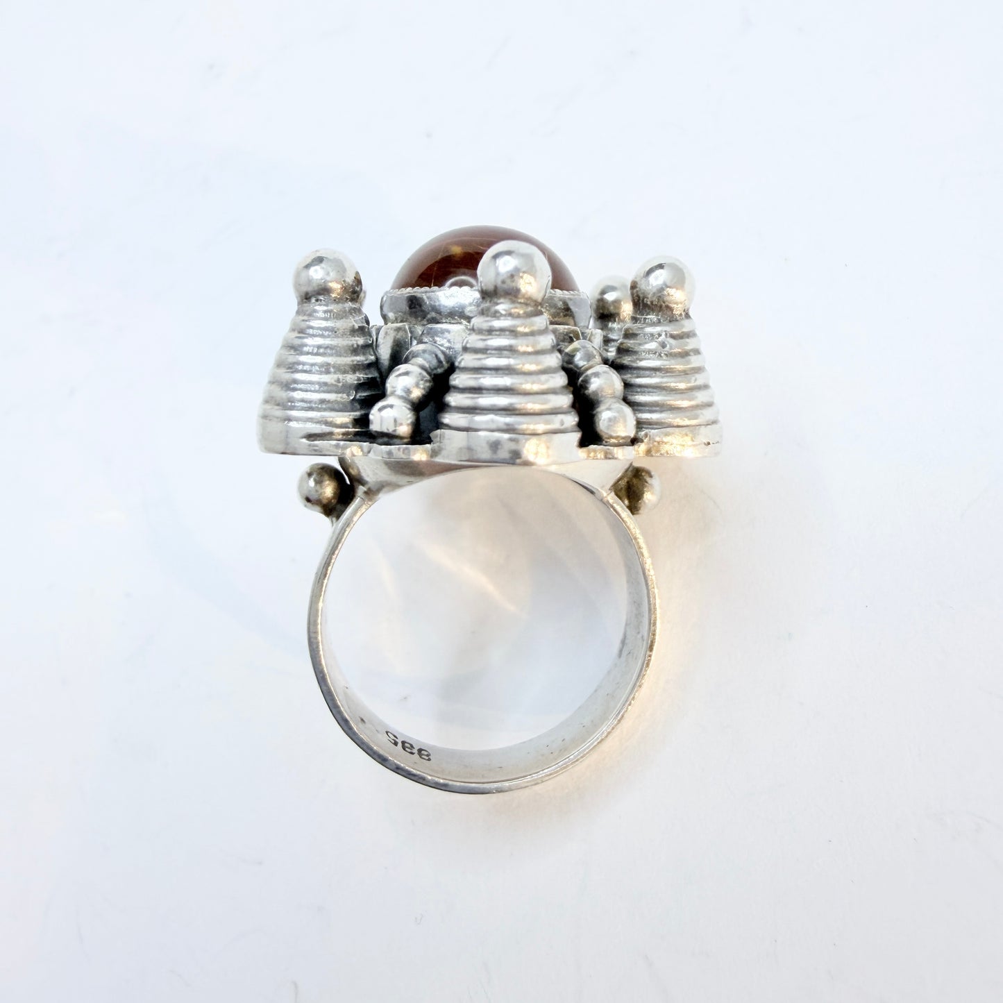 Vintage 1960s Space Age Solid Silver Amber Ring.