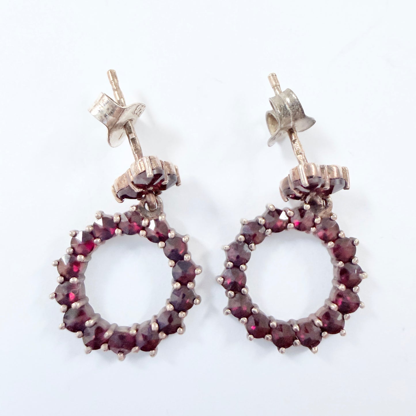 Vintage Gilt Solid Silver Garnet Earrings.