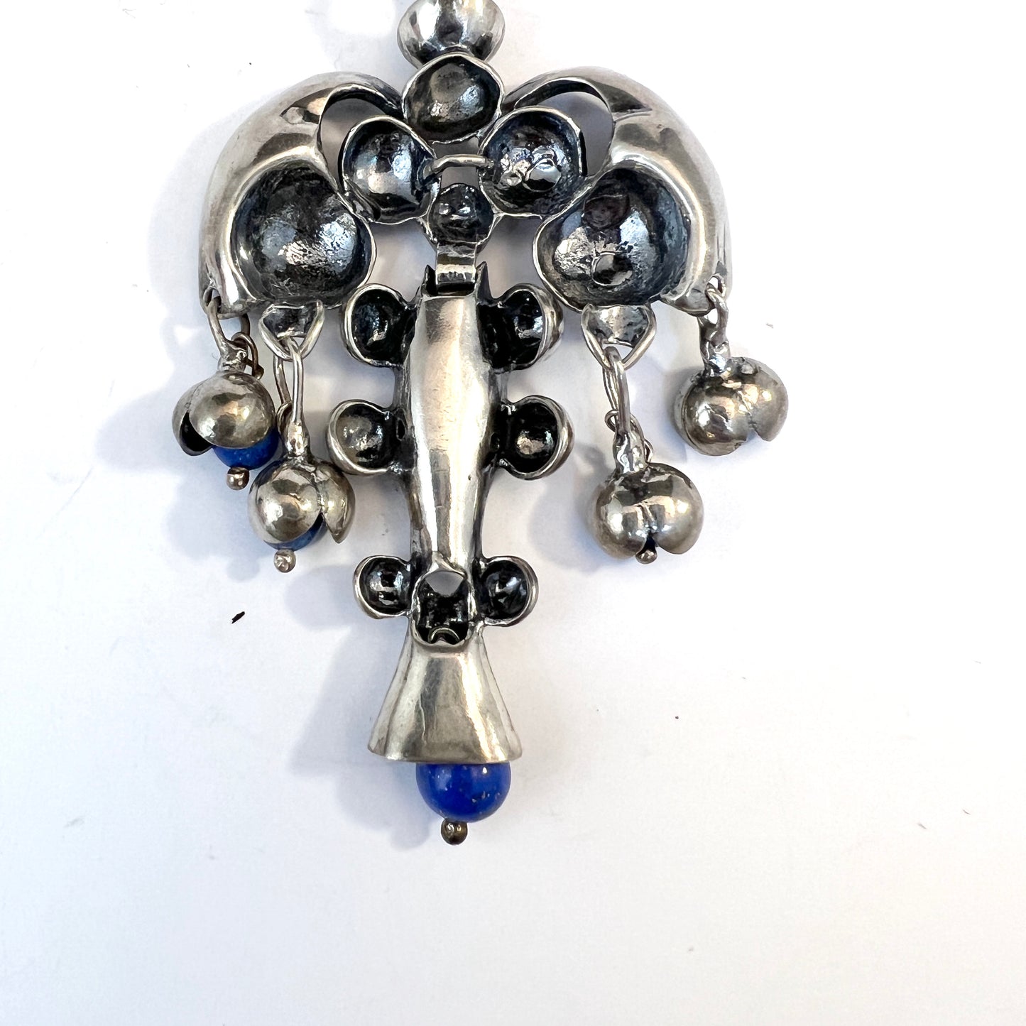 Vintage Sterling Silver Lapis Lazuli Cultured Pearl Large Pendant.