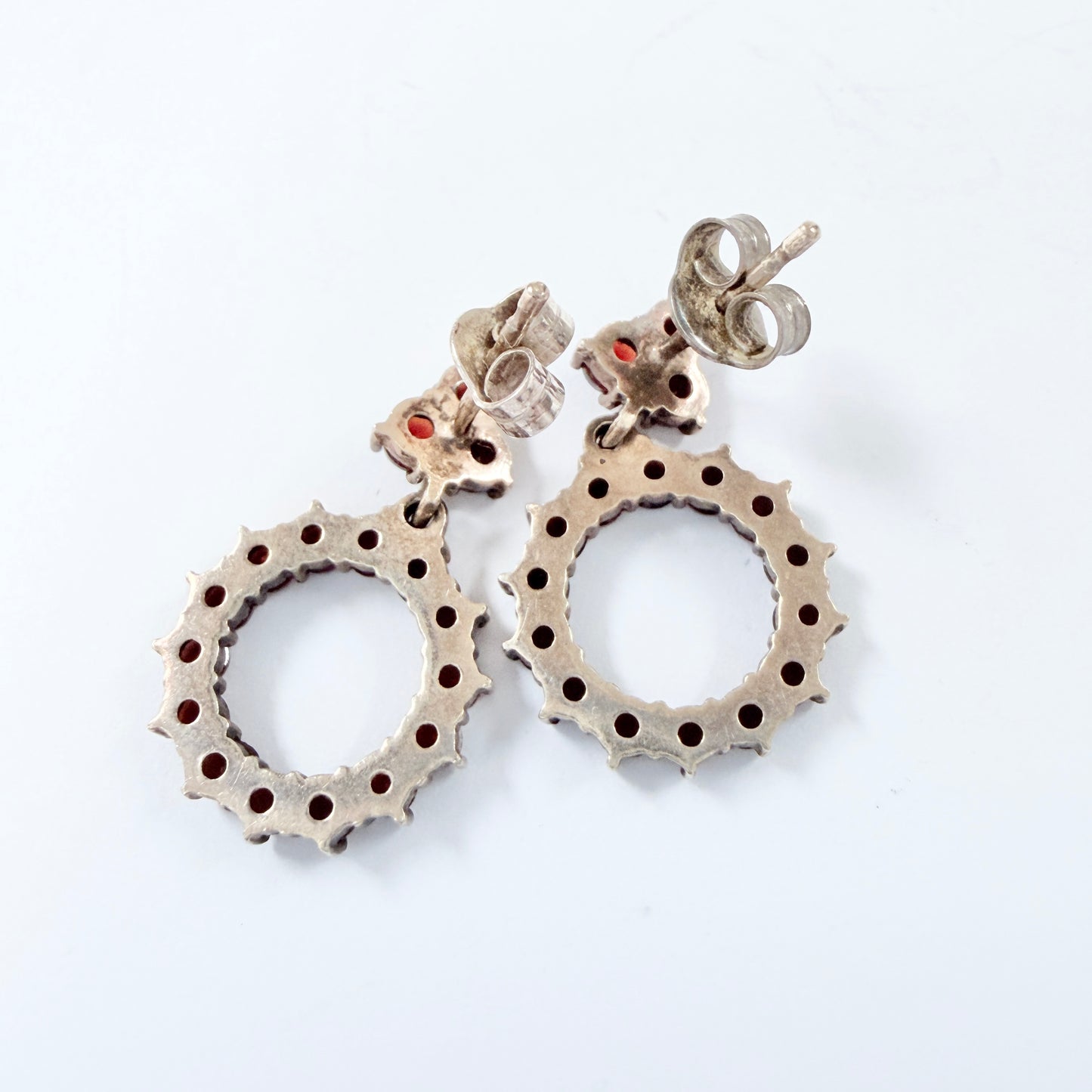 Vintage Gilt Solid Silver Garnet Earrings.