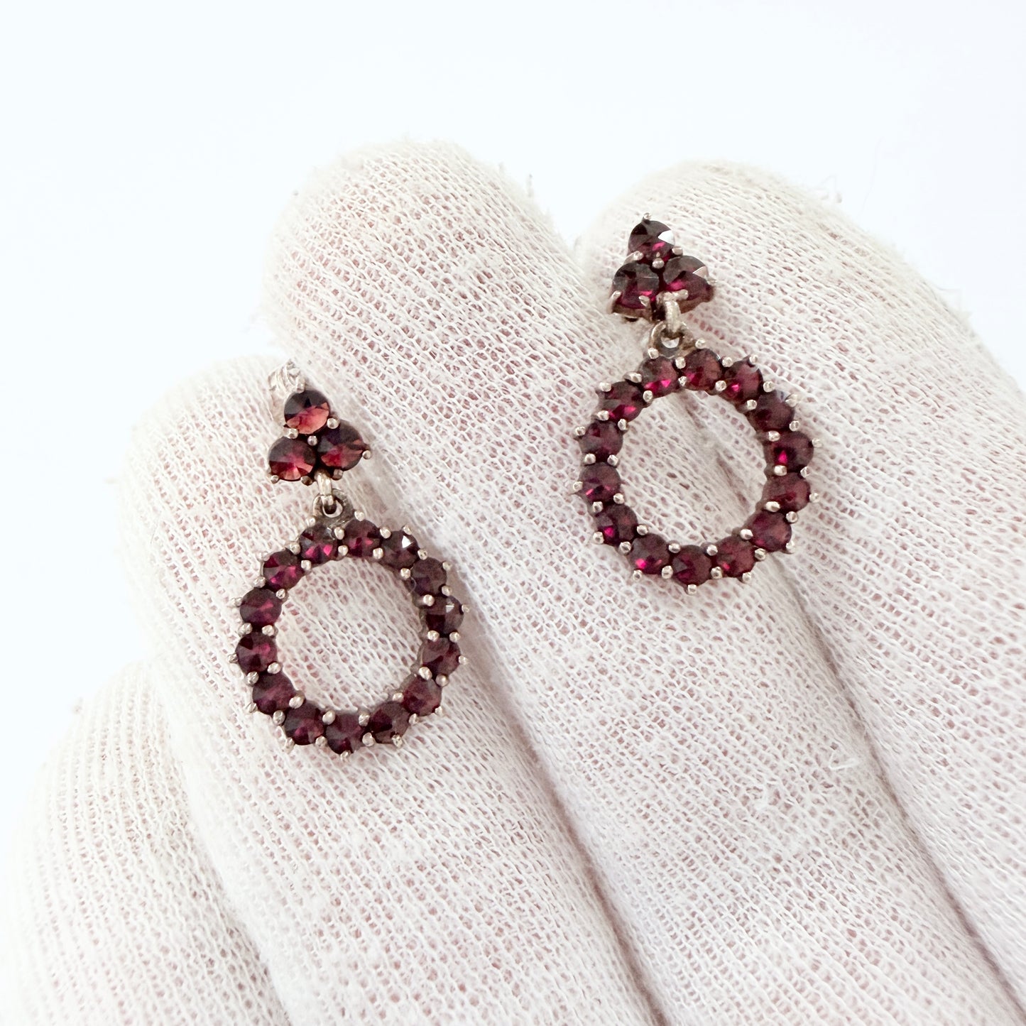 Vintage Gilt Solid Silver Garnet Earrings.