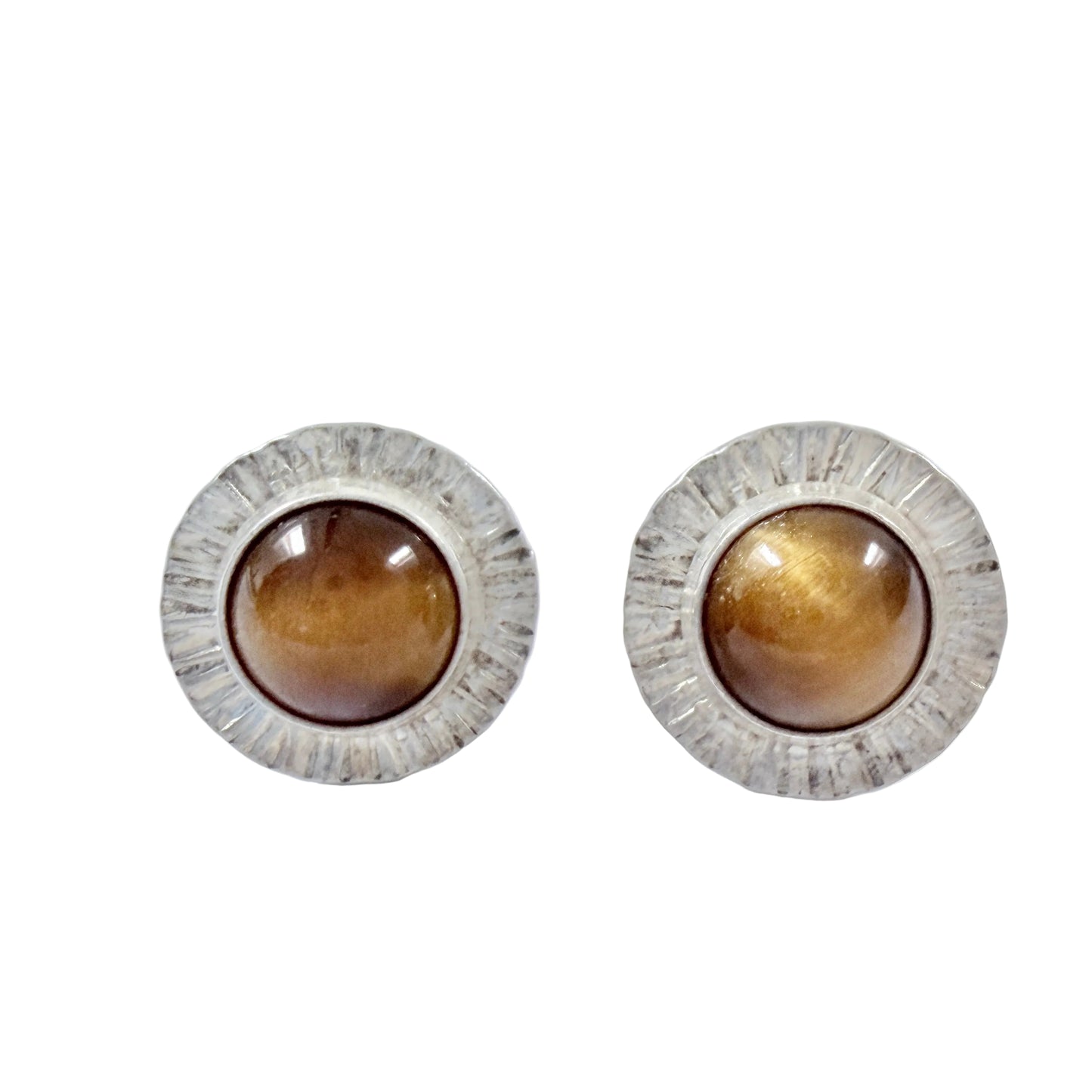 Vintage ca 1960s Solid Silver Tiger's Eye Stud Earrings.