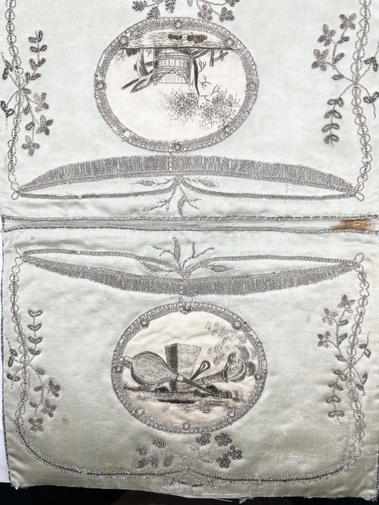 Antique late 1700s Georgian Embroidered Silk Pocketbook Wallet.