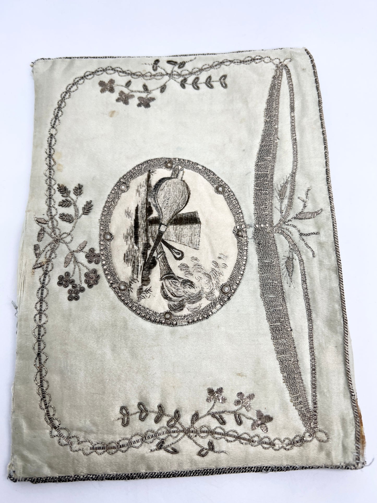 Antique late 1700s Georgian Embroidered Silk Pocketbook Wallet.