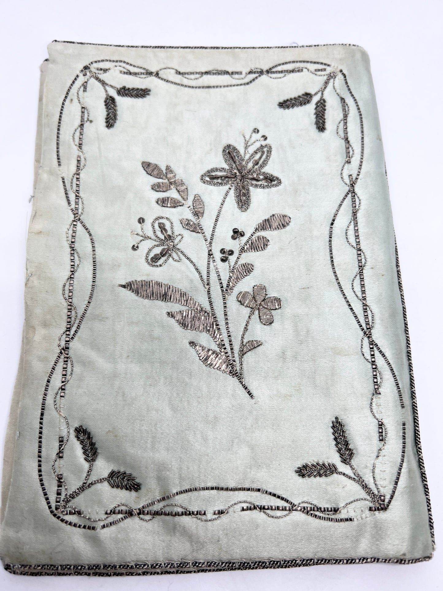 Antique late 1700s Georgian Embroidered Silk Pocketbook Wallet.