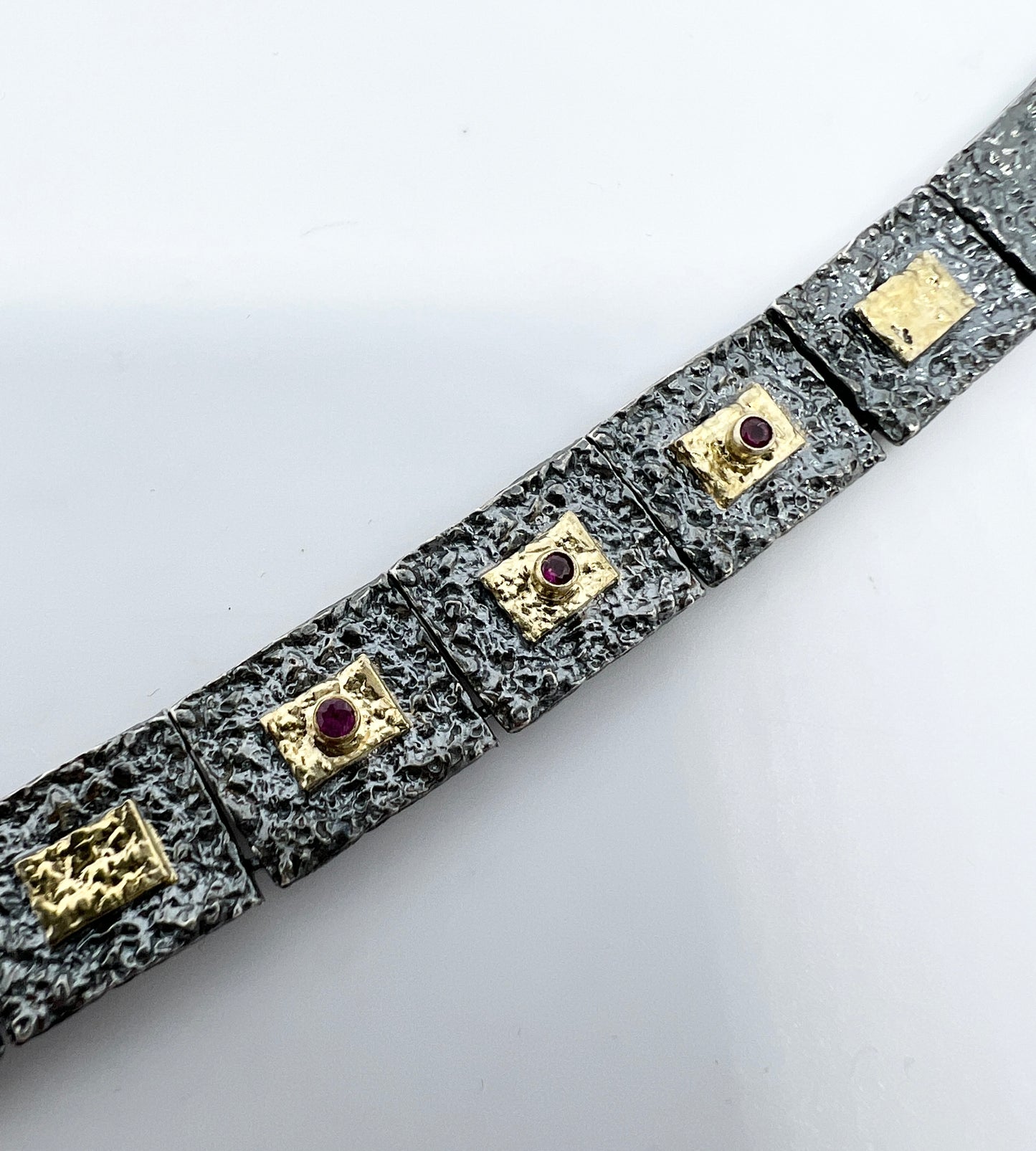 APOSTOLOS, Greece. Sterling Silver 18k Gold Ruby Bracelet.