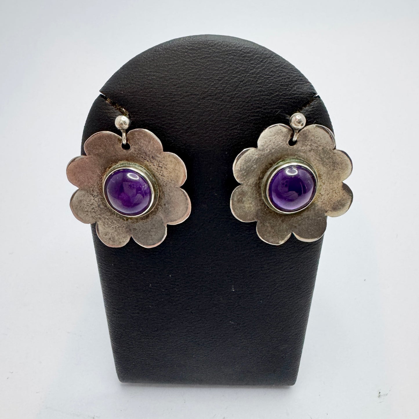 Bengt Liljedahl, Sweden ca 1960s. Vintage Flower Power Sterling Silver Amethyst Earrings.