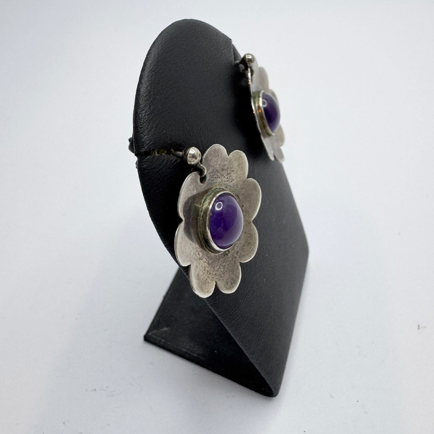 Bengt Liljedahl, Sweden ca 1960s. Vintage Flower Power Sterling Silver Amethyst Earrings.