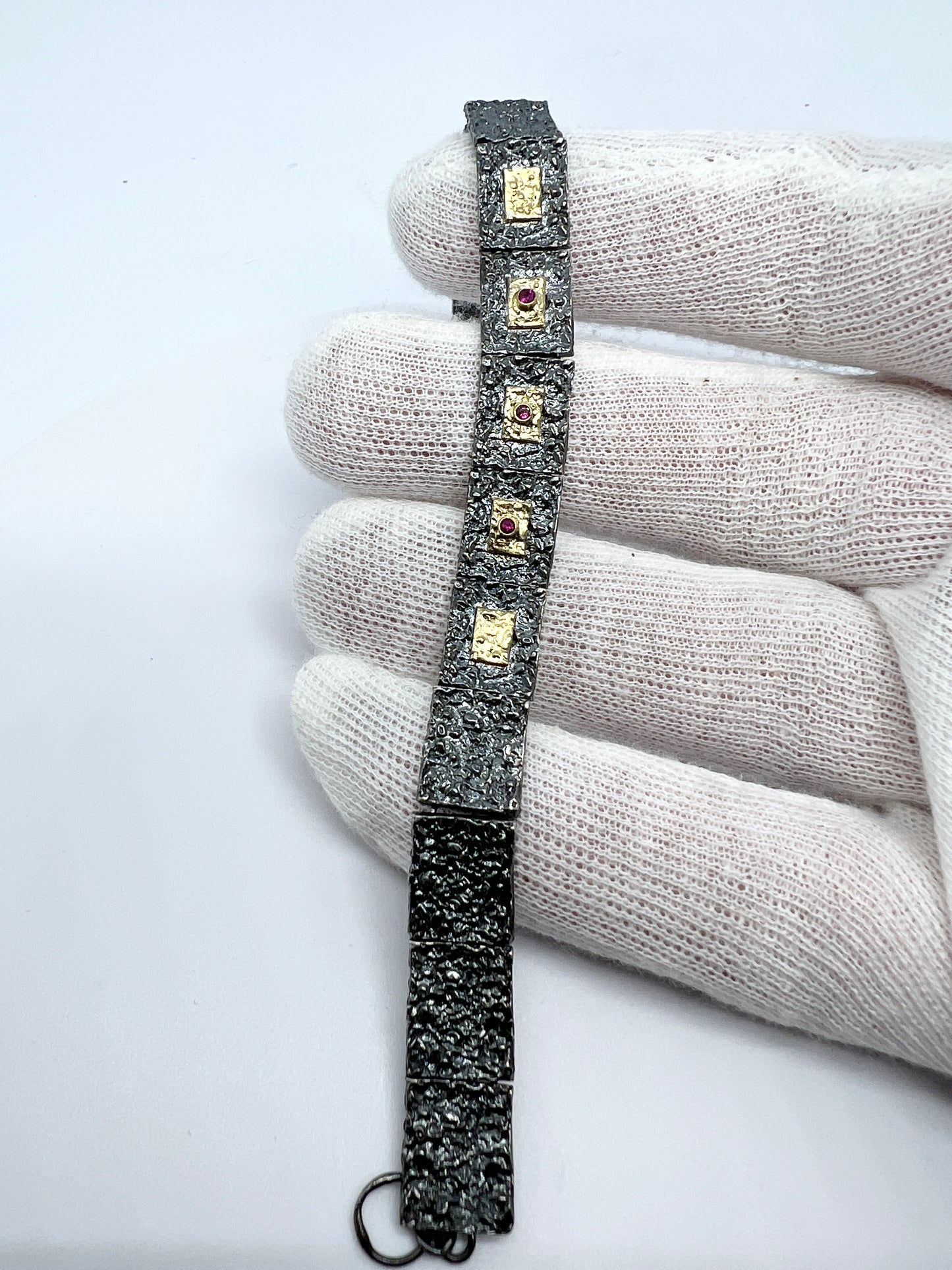 APOSTOLOS, Greece. Sterling Silver 18k Gold Ruby Bracelet.