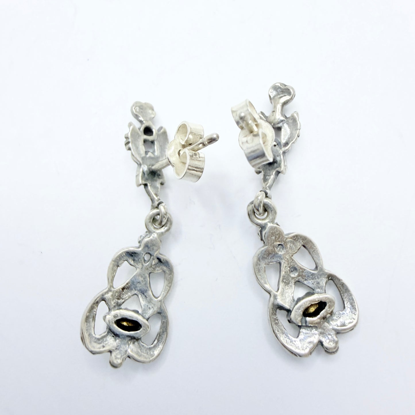 Vintage ca 1940s. Solid Silver Paste Stone Earrings.
