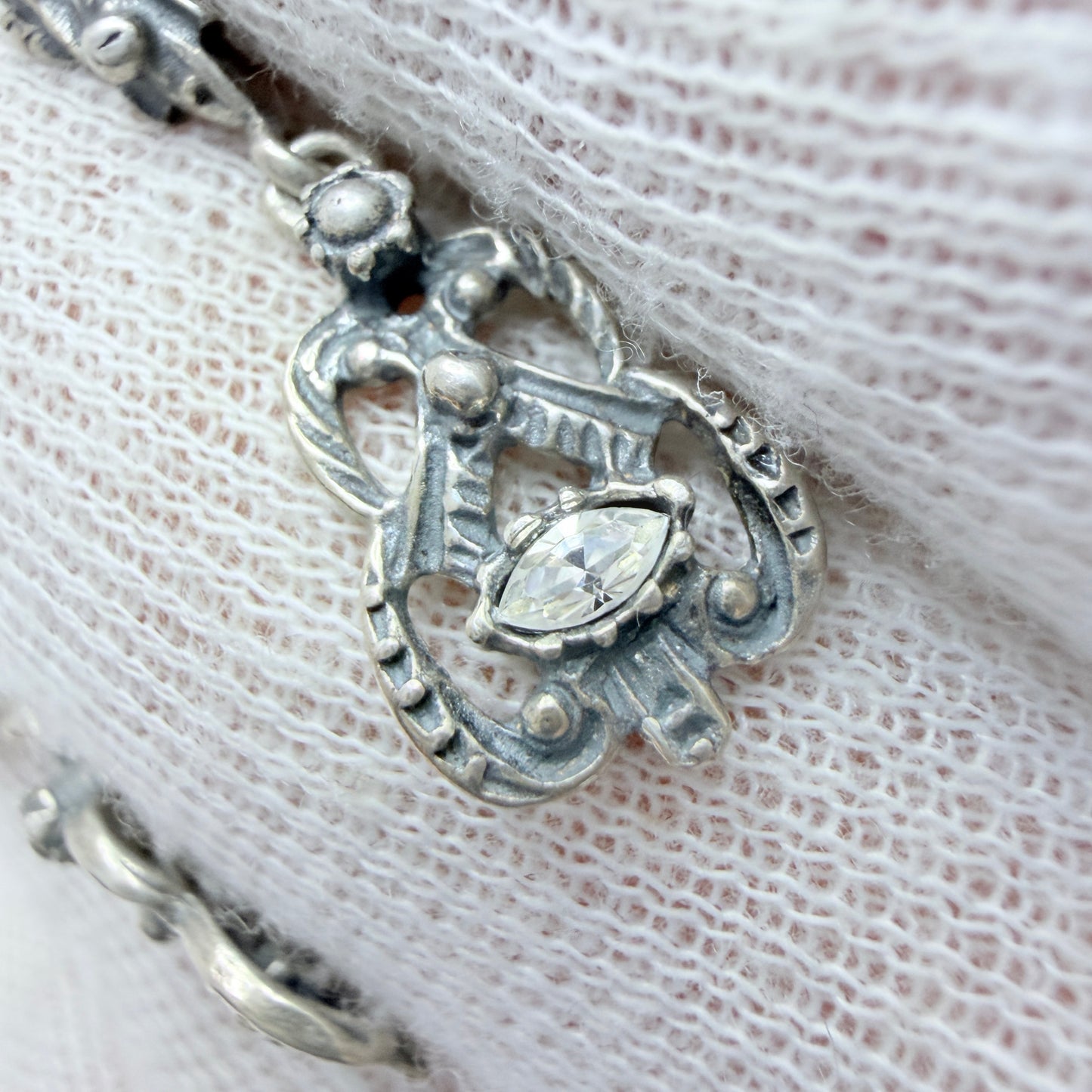 Vintage ca 1940s. Solid Silver Paste Stone Earrings.