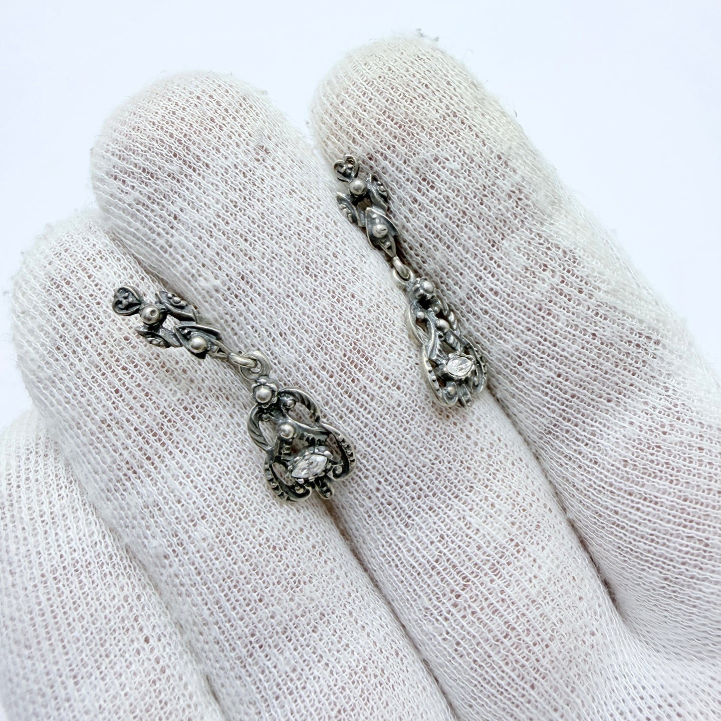 Vintage ca 1940s. Solid Silver Paste Stone Earrings.