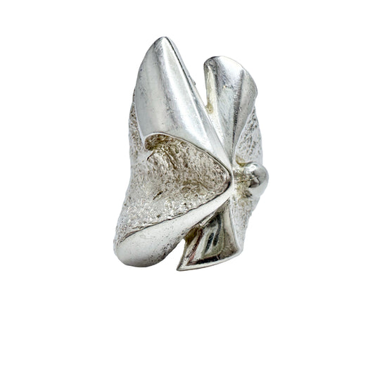 Sweden. Vintage Bold Vintage Modernist Brutalist Sterling Silver Ring.
