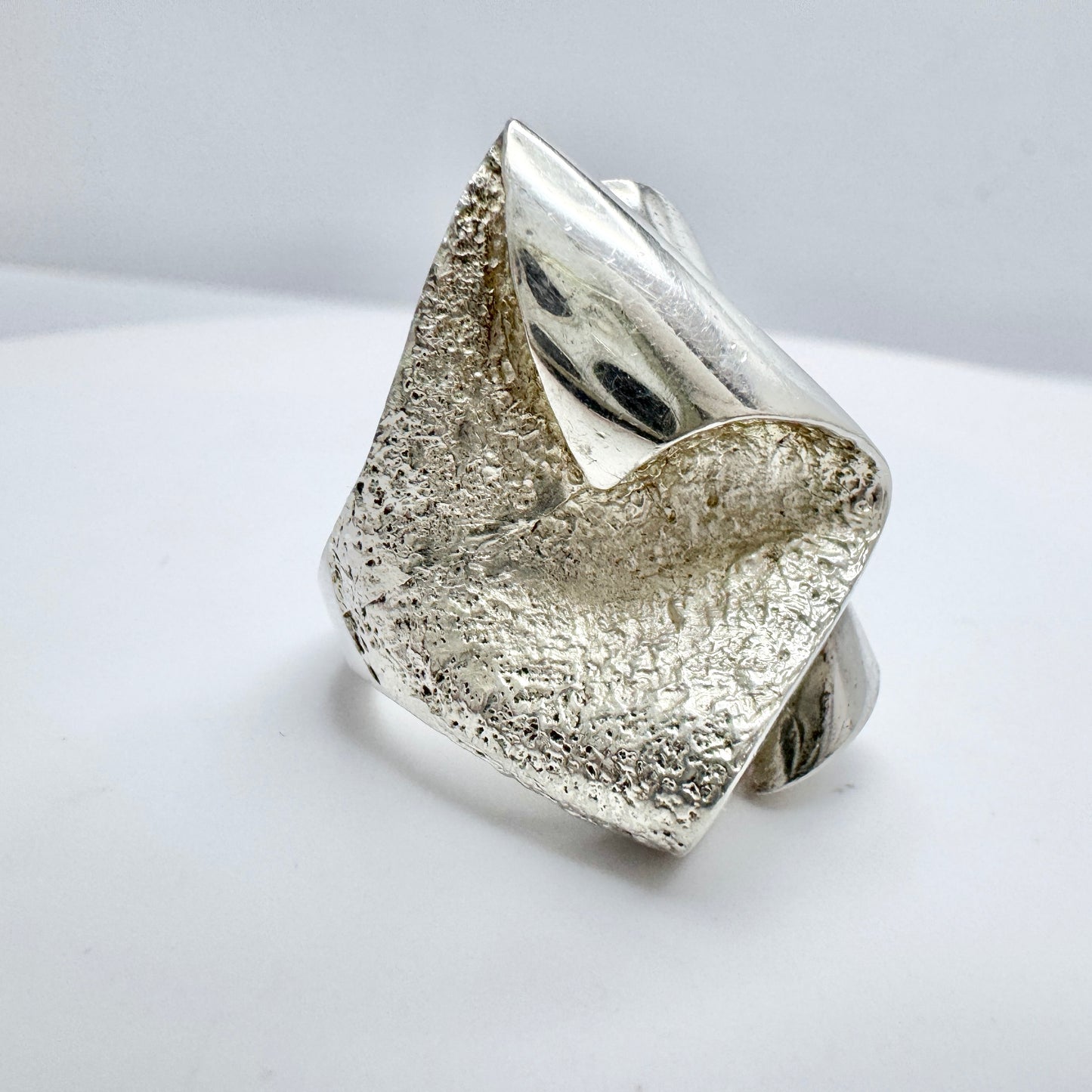 Sweden. Vintage Bold Vintage Modernist Brutalist Sterling Silver Ring.