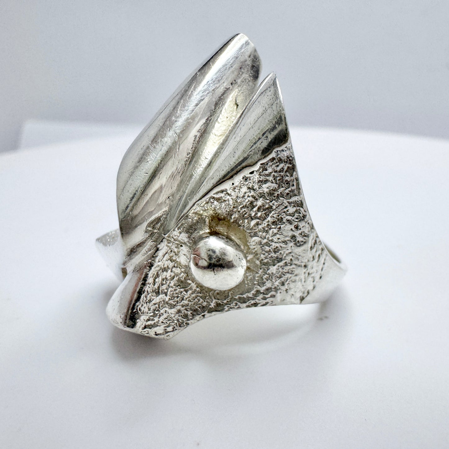 Sweden. Vintage Bold Vintage Modernist Brutalist Sterling Silver Ring.