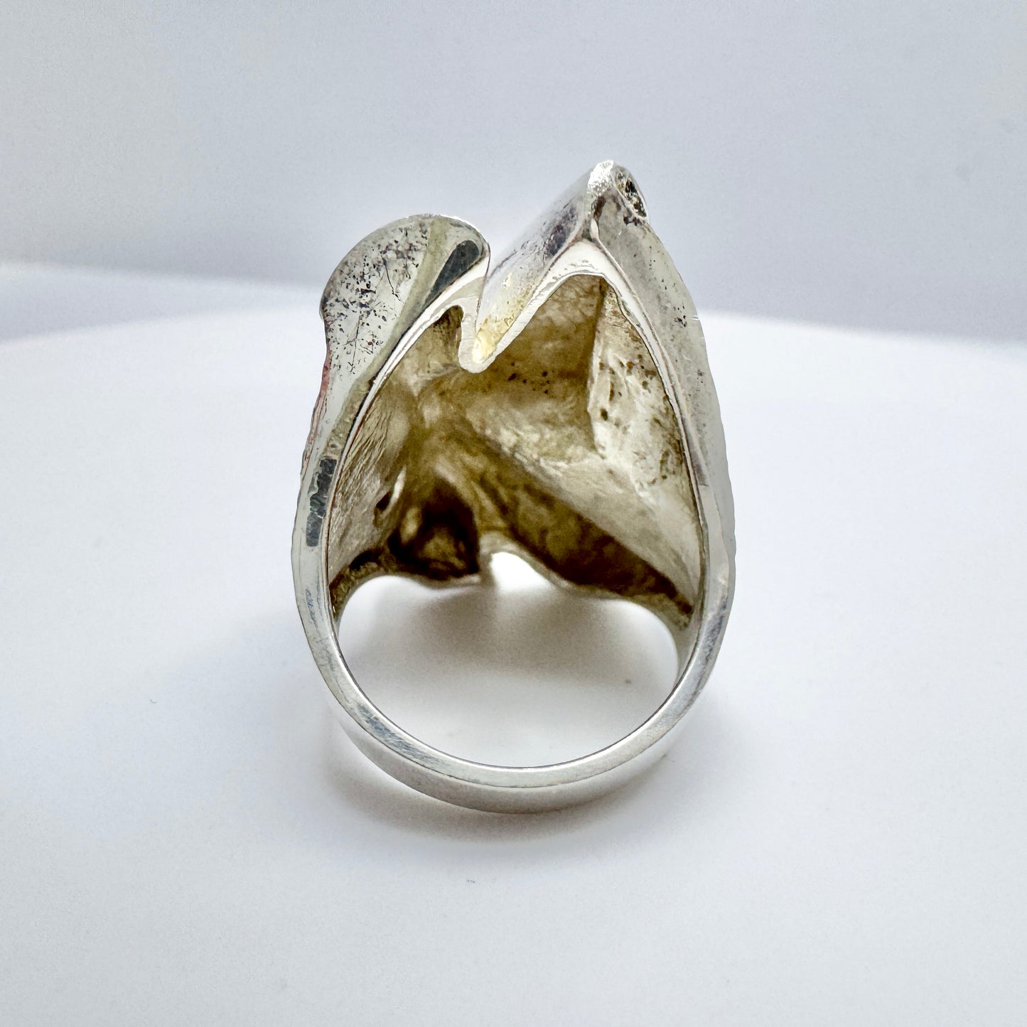 Sweden. Vintage Bold Vintage Modernist Brutalist Sterling Silver Ring.