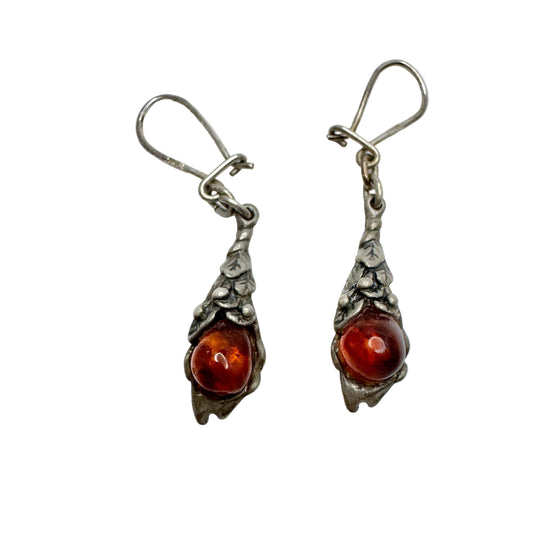 Poland. Vintage Sterling Silver Amber Earrings.