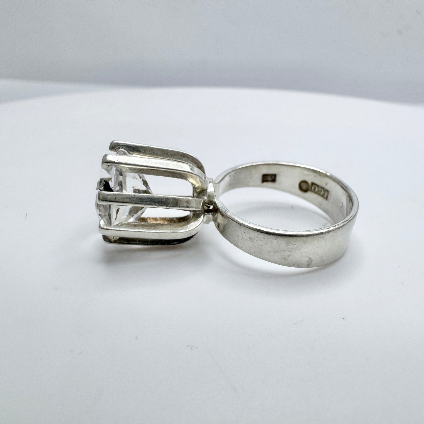 Isaac Cohen, Sweden 1964. Vintage Sterling Silver Rock Crystal Ring.