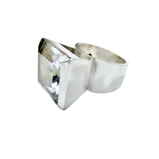 G Dahlgren, Sweden 1969. Bold Vintage Sterling Silver Rock Crystal Ring.