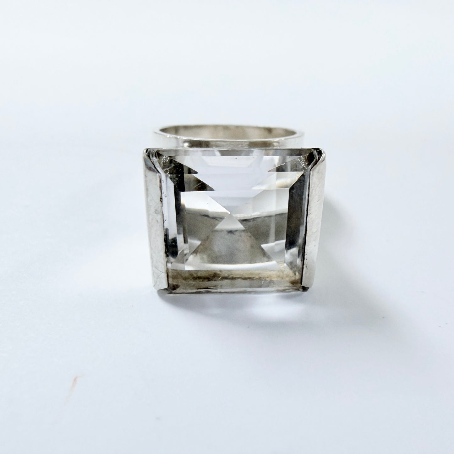 G Dahlgren, Sweden 1969. Bold Vintage Sterling Silver Rock Crystal Ring.