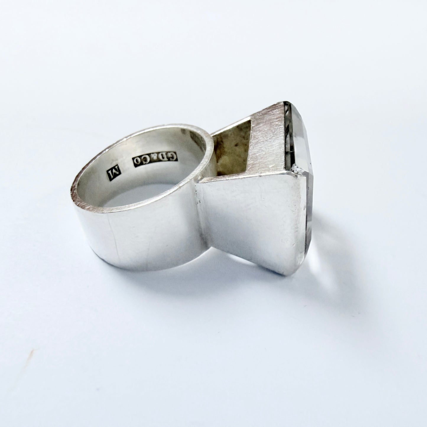 G Dahlgren, Sweden 1969. Bold Vintage Sterling Silver Rock Crystal Ring.