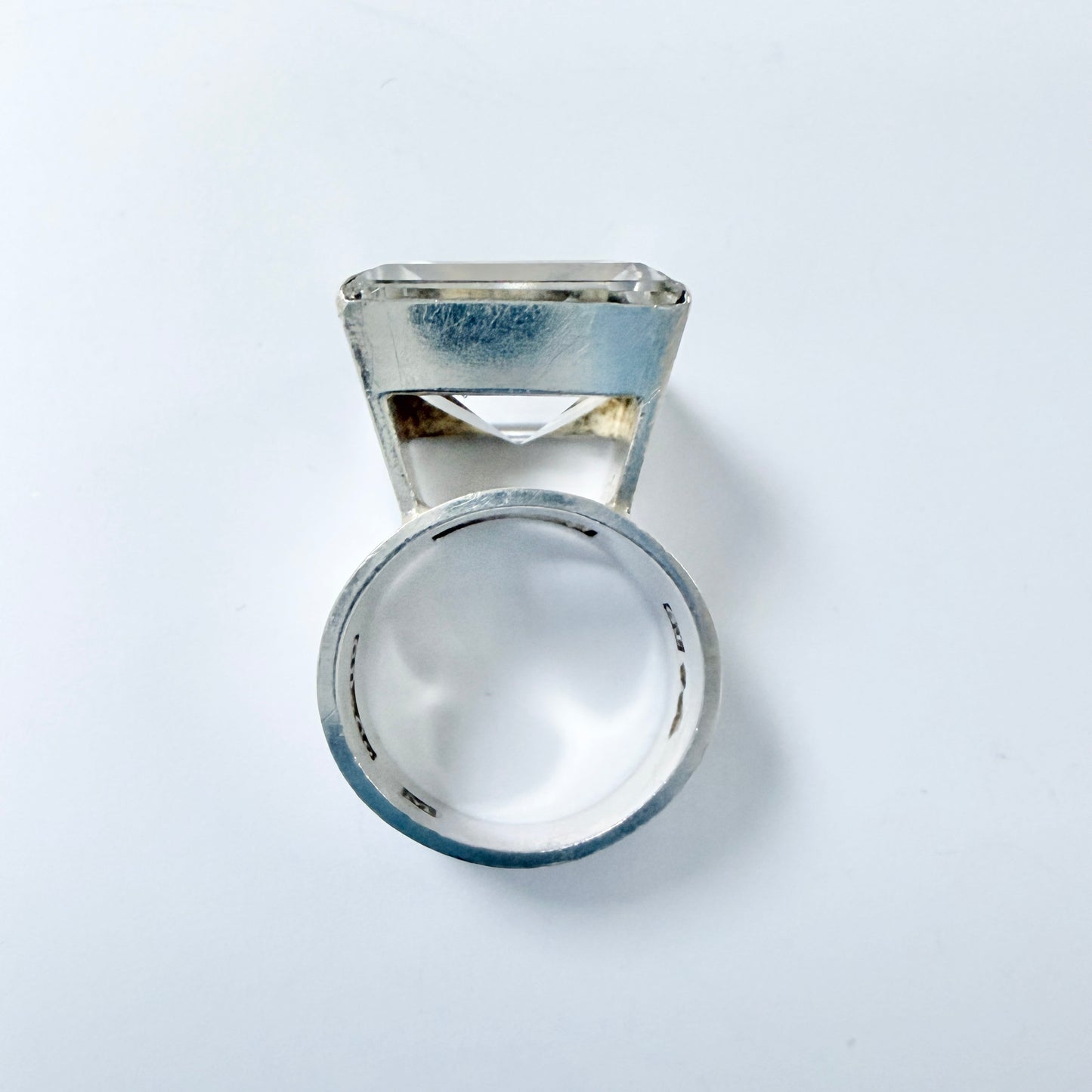 G Dahlgren, Sweden 1969. Bold Vintage Sterling Silver Rock Crystal Ring.
