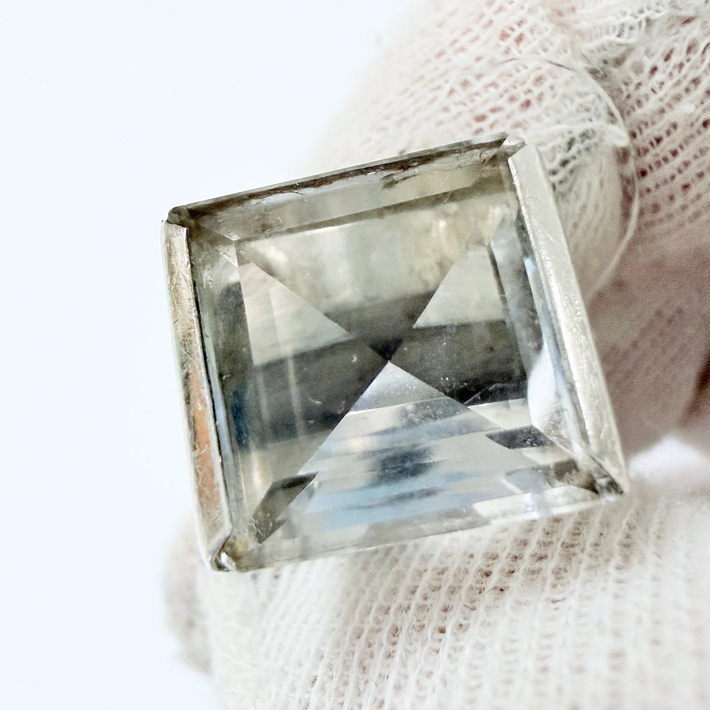 G Dahlgren, Sweden 1969. Bold Vintage Sterling Silver Rock Crystal Ring.