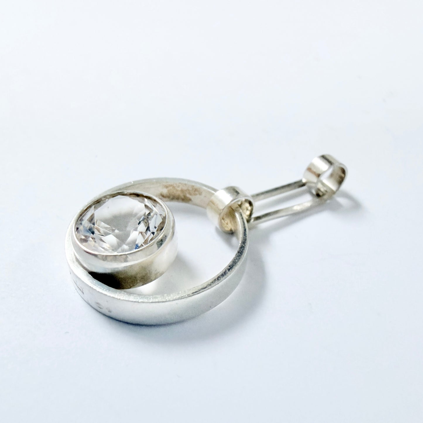 Salovaara, Finland 1970s. Vintage Sterling Silver Rock Crystal Pendant.