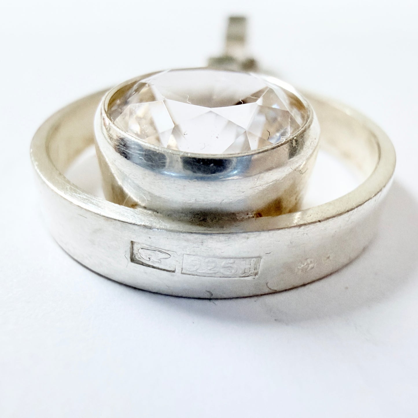 Salovaara, Finland 1970s. Vintage Sterling Silver Rock Crystal Pendant.