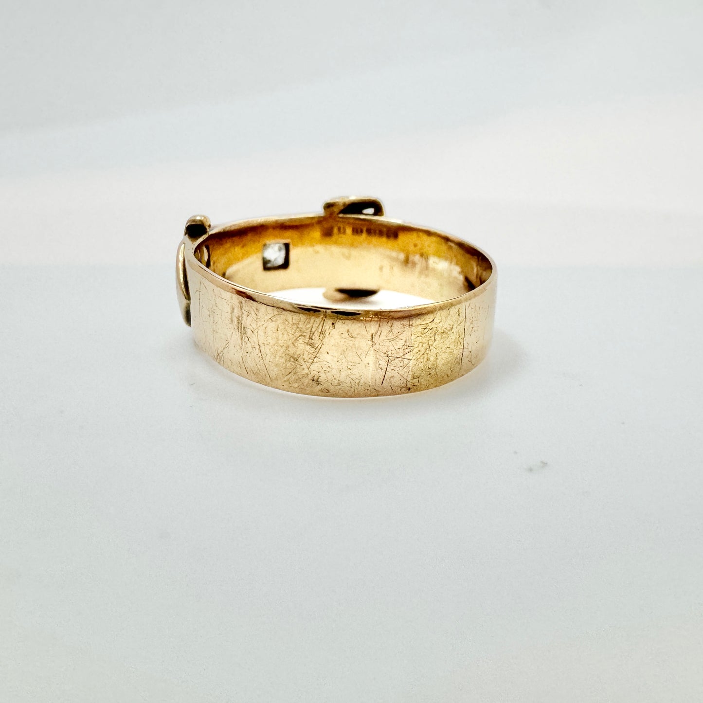 WN, Birmingham 1895. Antique Victorian 15k Gold Diamond Buckle Ring.