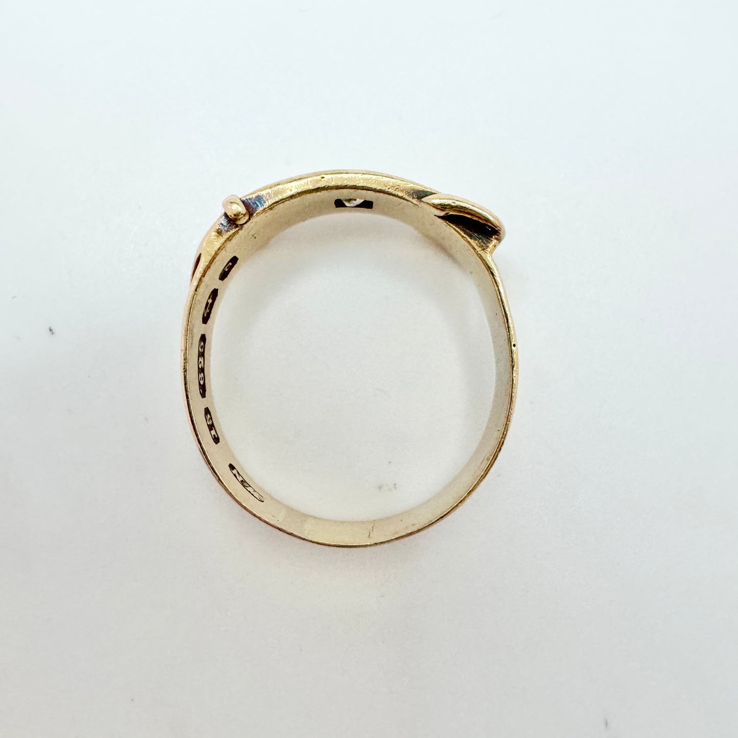 WN, Birmingham 1895. Antique Victorian 15k Gold Diamond Buckle Ring.