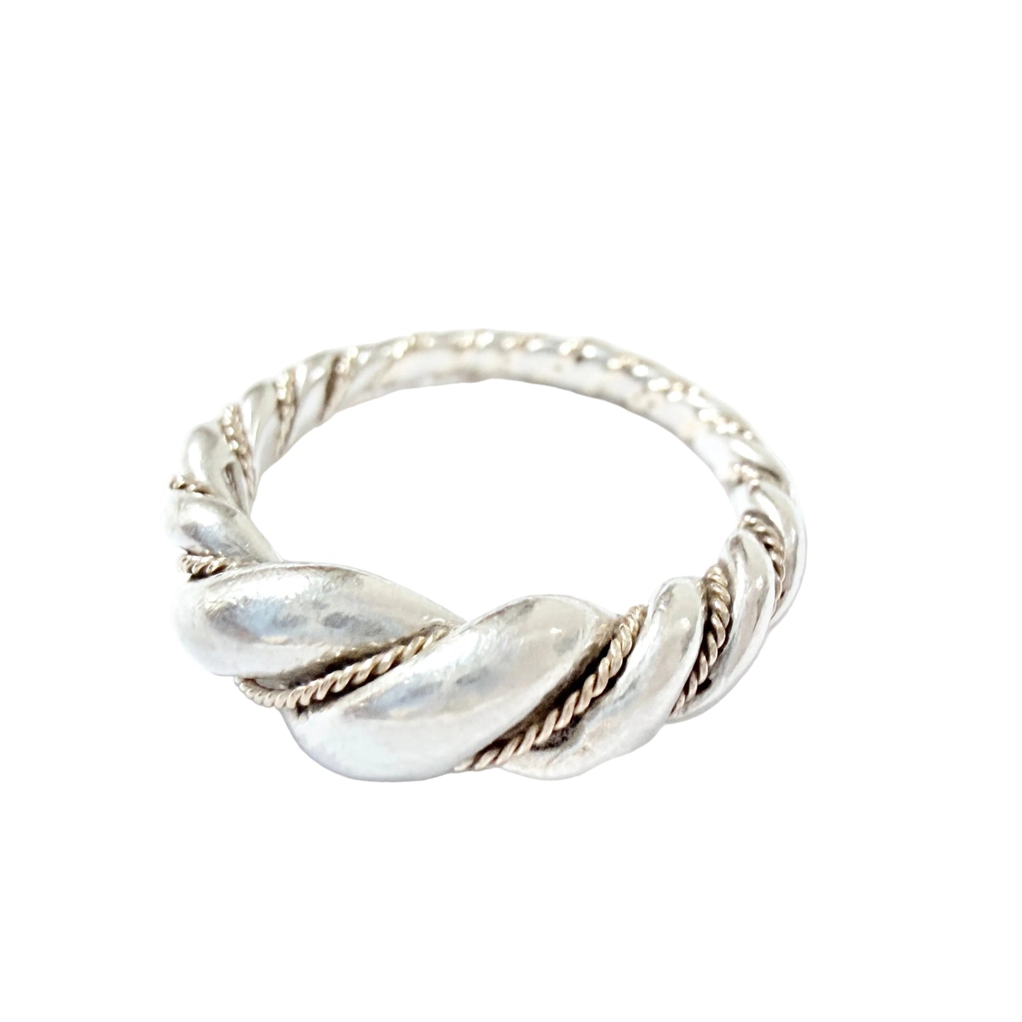 G Wetteholm Sweden. Vintage Silver Gold Wire Viking Copy Ring.