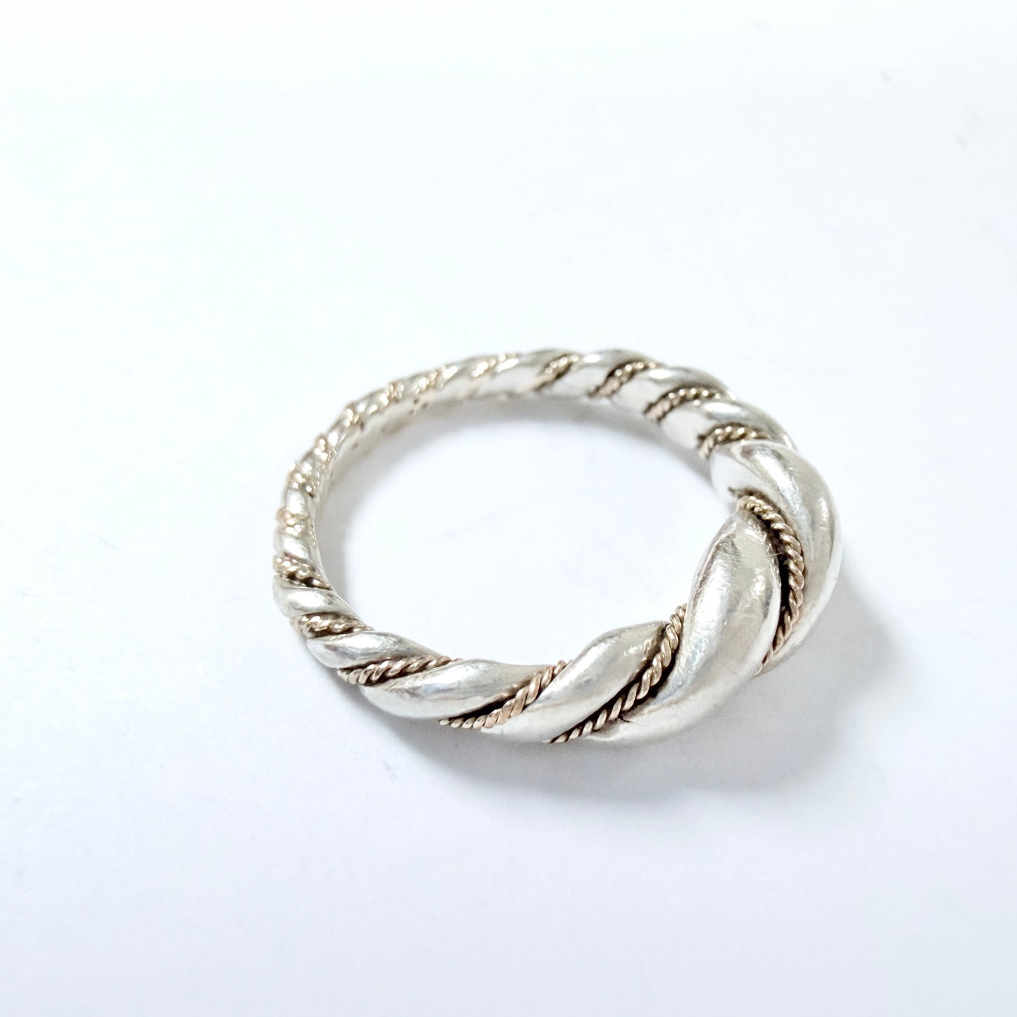 G Wetteholm Sweden. Vintage Silver Gold Wire Viking Copy Ring.