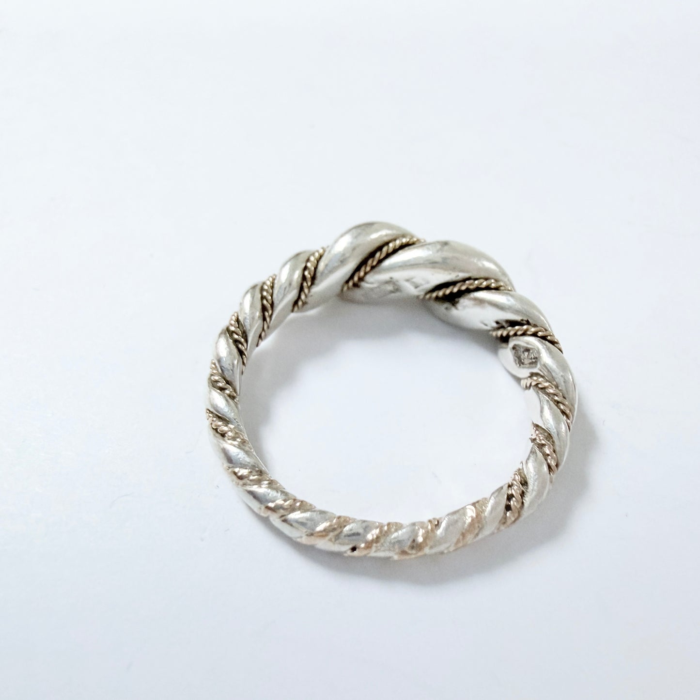 G Wetteholm Sweden. Vintage Silver Gold Wire Viking Copy Ring.