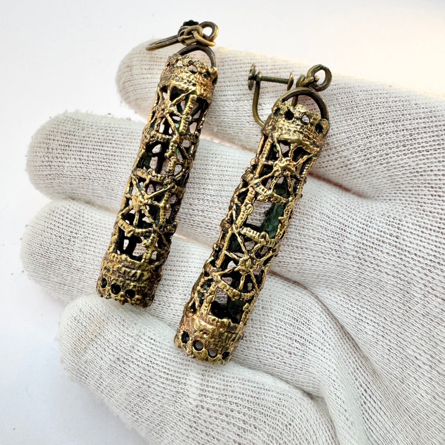 Pentti Sarpaneva, Finland 1970s. Large Vintage Bronze Earrings.