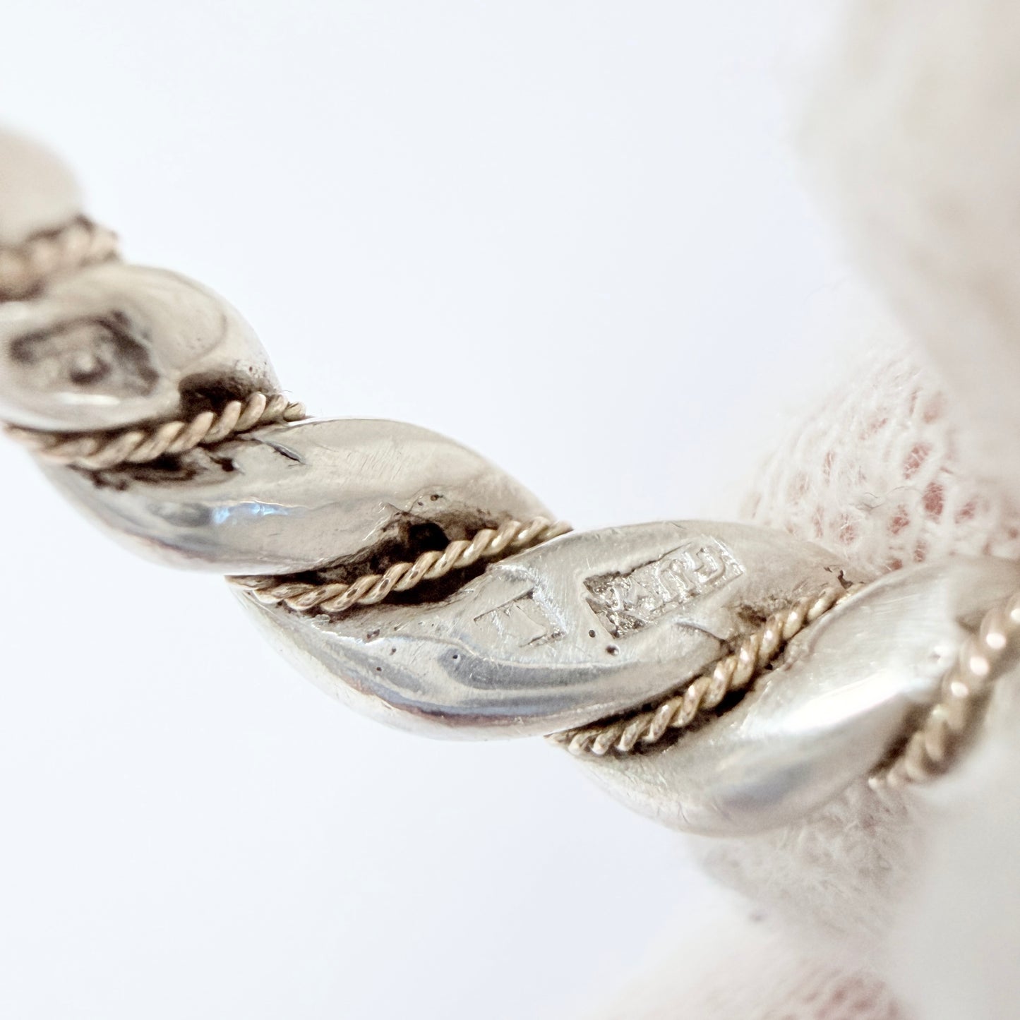 G Wetteholm Sweden. Vintage Silver Gold Wire Viking Copy Ring.
