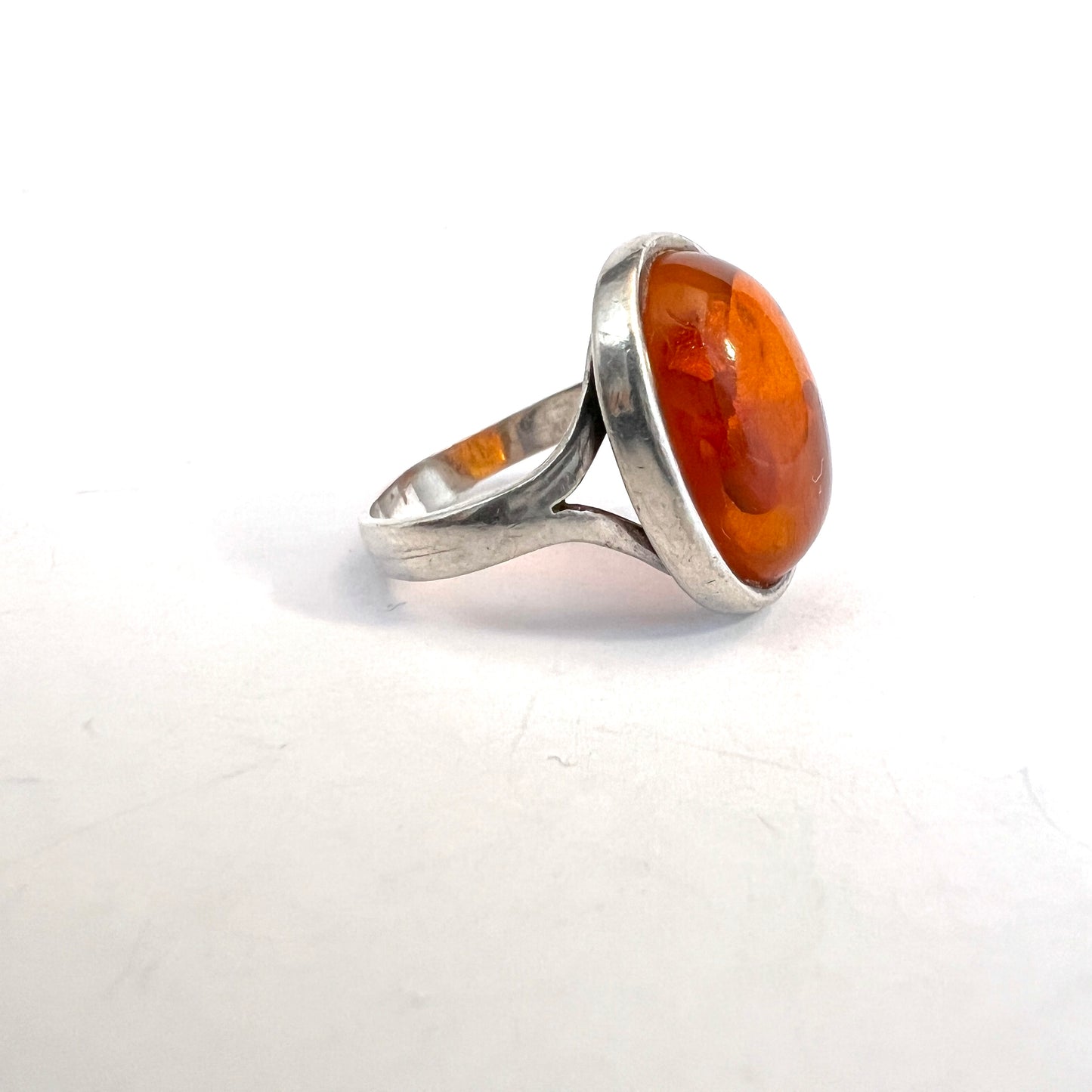 Herman Siersbøl Denmark c 1960s. Solid Silver Amber Ring.