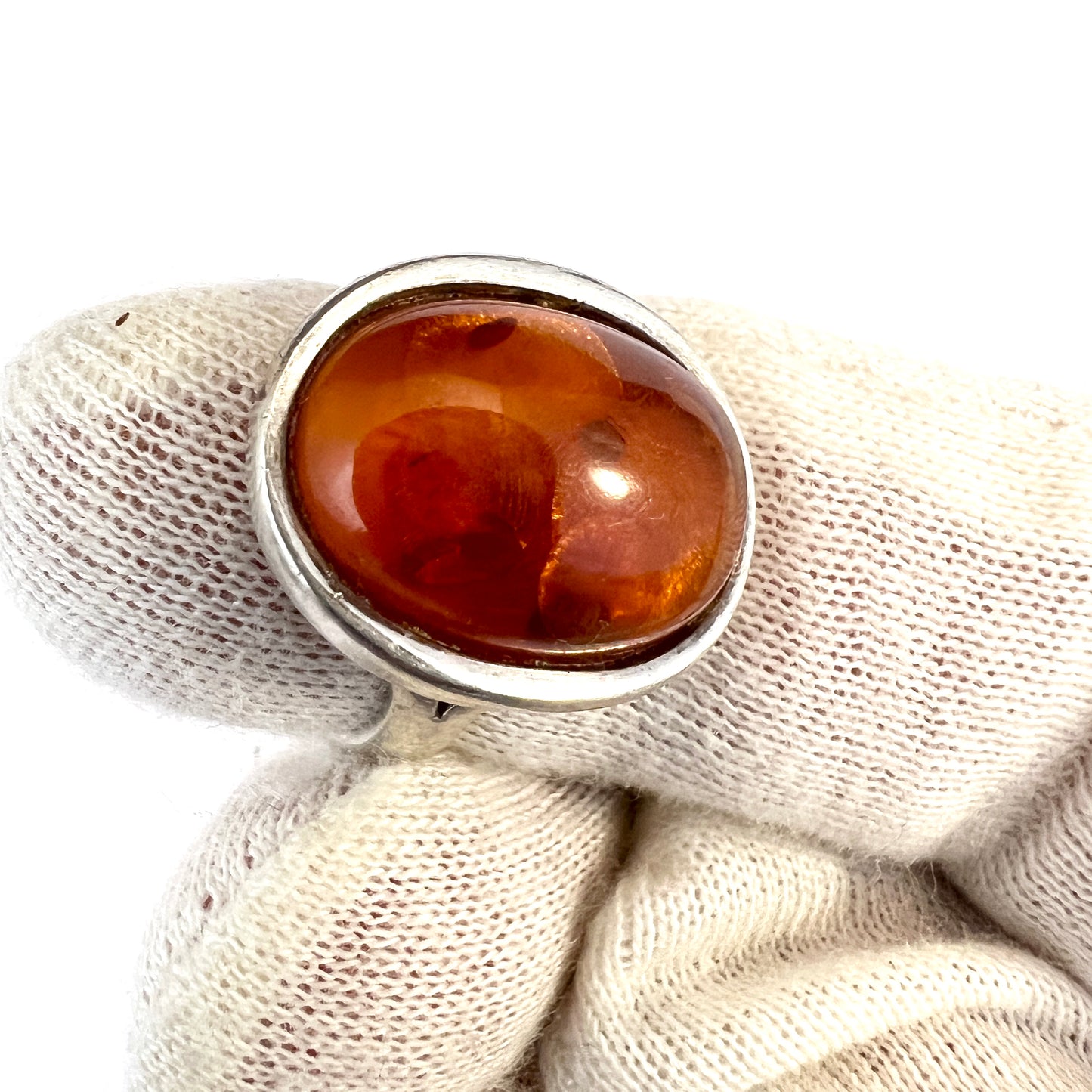 Herman Siersbøl Denmark c 1960s. Solid Silver Amber Ring.